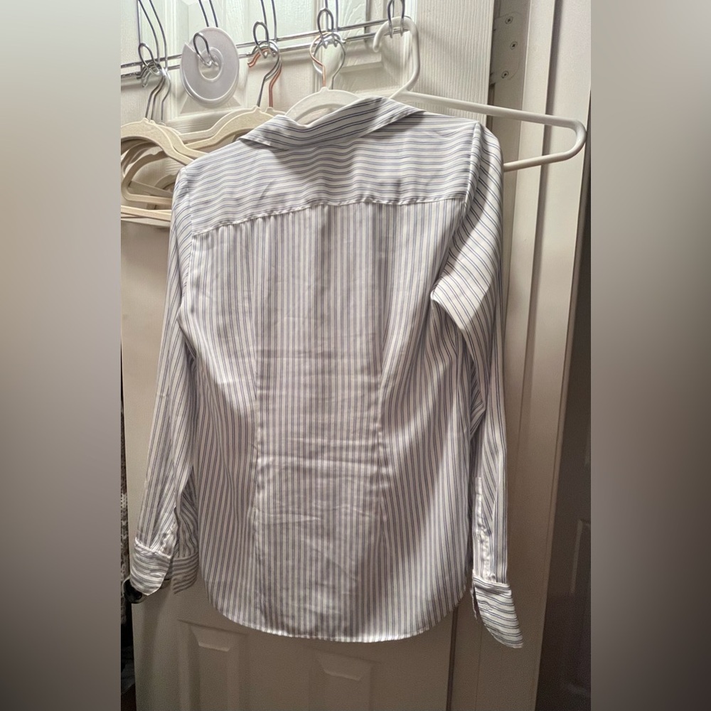 Ann Taylor Striped Button-Down Shirt in Blue and White - Picture 6 of 6